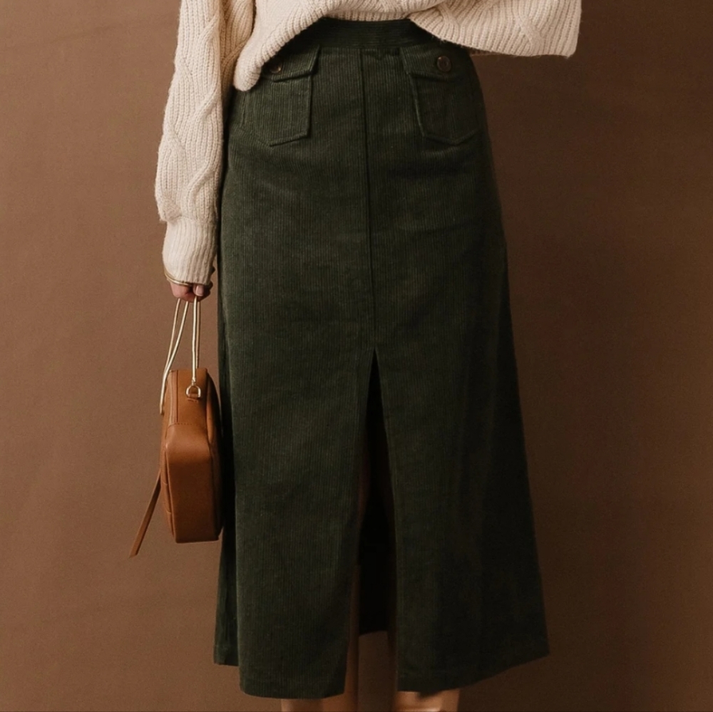 Green Corduroy Maxi Skirt